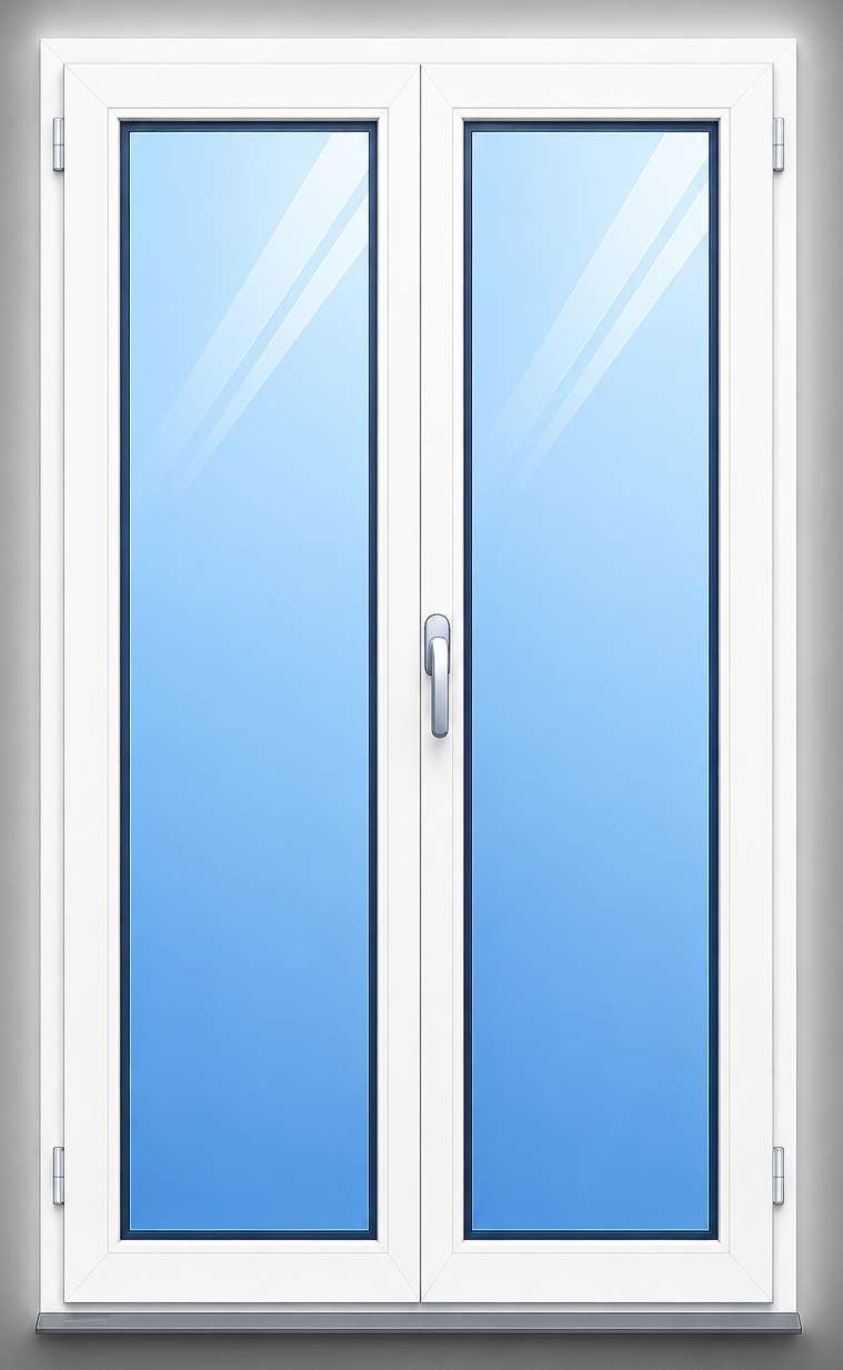 Porta finestra a due ante con ribalta in PVC